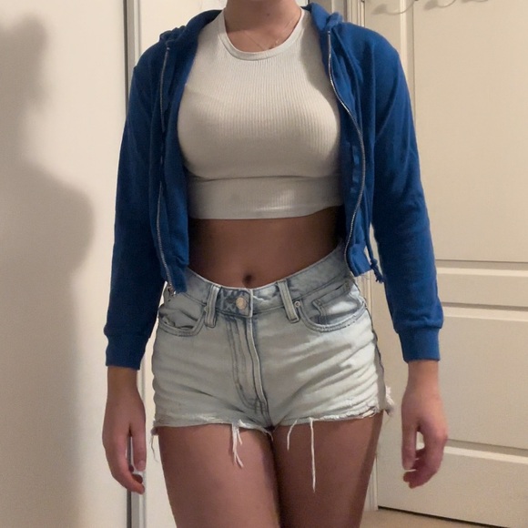 Blue garage cropped zip up hoodie - Picture 2 of 3